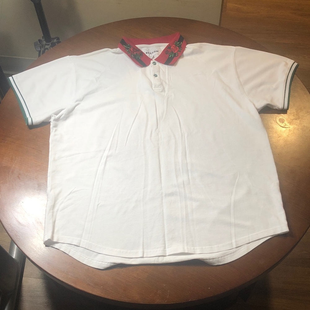 White Polo Shirt with Red Embroidered Collar - Luxury Designer